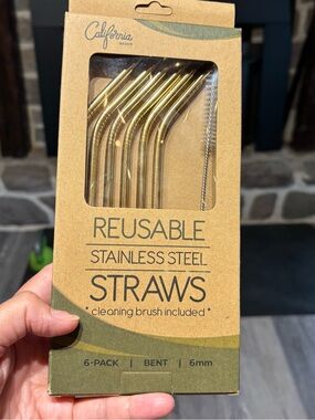 California Basics Gold Stainless Steel Reusable Straws - 6-Pack